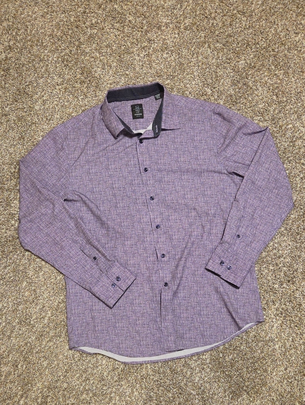 MICHAEL STRAHAN Purple Micro-Check Modern Fit Stretch Dress Shirt L